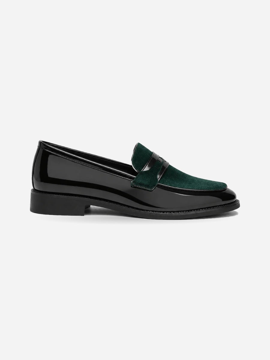 Zacharie – Mocassin bicolore homme – Vert — profil droit